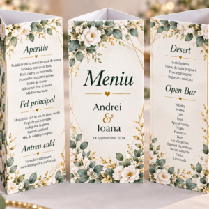 Meniu personalizat triunghiular – Meniu Nuntă