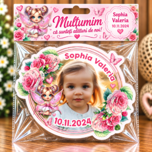 Mărturie magnetică personalizată – Poveste cu Zâne și Fluturi