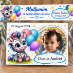 Mărturie magnetică personalizată – Aventură cu Zebra Curcubeu
