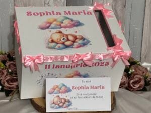 Cutie dar personalizată cu urs pe nori - imagine 3