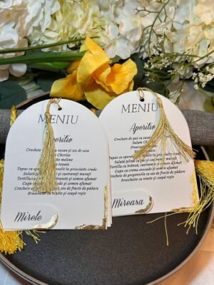 Meniu personalizat cu ciucure auriu și detalii aurii - imagine 2