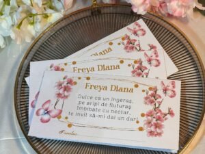 Plic de dar botez – model fluturi și flori roz - imagine 6