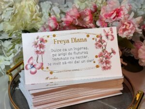 Plic de dar botez – model fluturi și flori roz - imagine 3