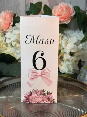 Număr de masă cu design floral și fundiță roz - imagine 4
