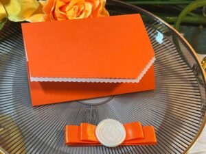 Invitație de nuntă portocalie cu flori și sigiliu - imagine 3