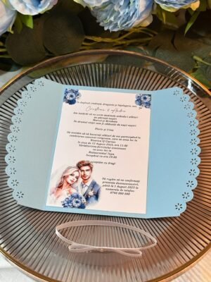 Invitație de nuntă elegantă albastru pastel - imagine 5
