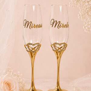 Personalised Wedding Champagne Flutes with Crystal Hearts