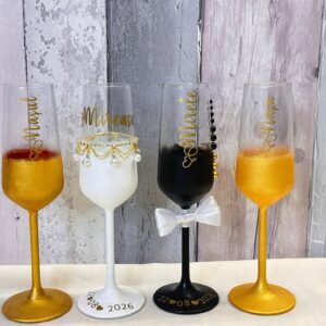 Personalised Wedding Glass Set of Four – Hand Painted