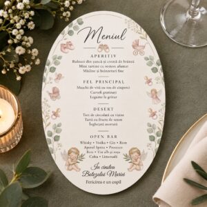 Meniu oval personalizat pentru botez