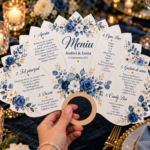 Meniu evantai personalizat cu mâner pentru nuntă și evenimente