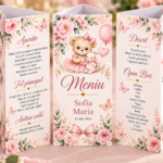 Meniu personalizat triunghiular – Meniu Botez Roz