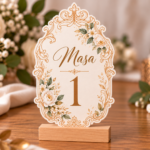 Număr de masă personalizat din carton – Model Ramă Florală în Stil Baroc