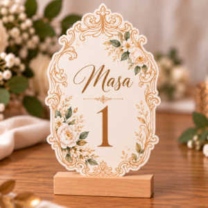 Număr de masă personalizat din carton – Model Ramă Florală în Stil Baroc