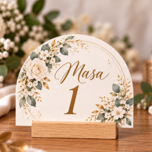 Număr de masă personalizat din carton – Model Semicerc Floral Clasic