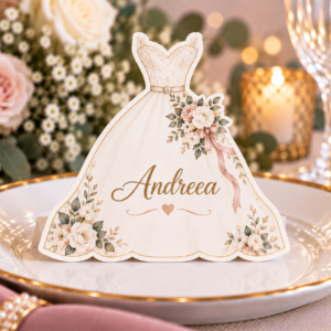 Place Card Personalizat | formă rochie de mireasă