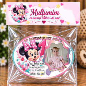Mărturie magnetică personalizată – Minnie și Mica Sărbătorită
