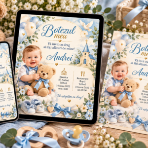 Invitație digitală personalizată pentru botez