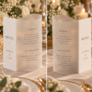Meniu de masă elegant cu vellum translucid | Nuntă