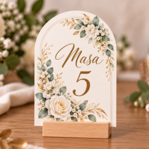 Număr de masă personalizat din carton – Model Arcadă Florală
