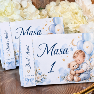 Număr de masă personalizat – Model Botez tip cort