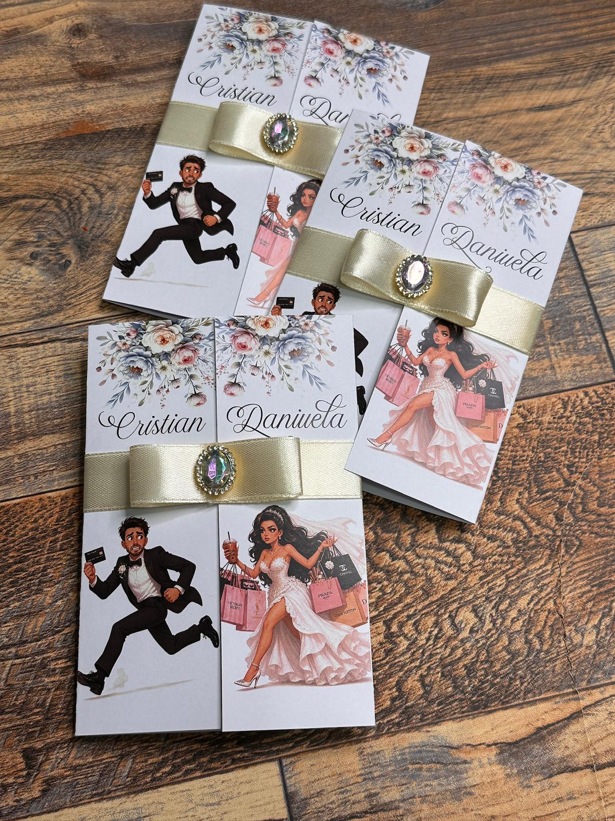 Invitație de nuntă personalizată cu caricatură