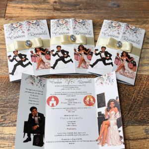 Invitație de nuntă personalizată cu caricatură