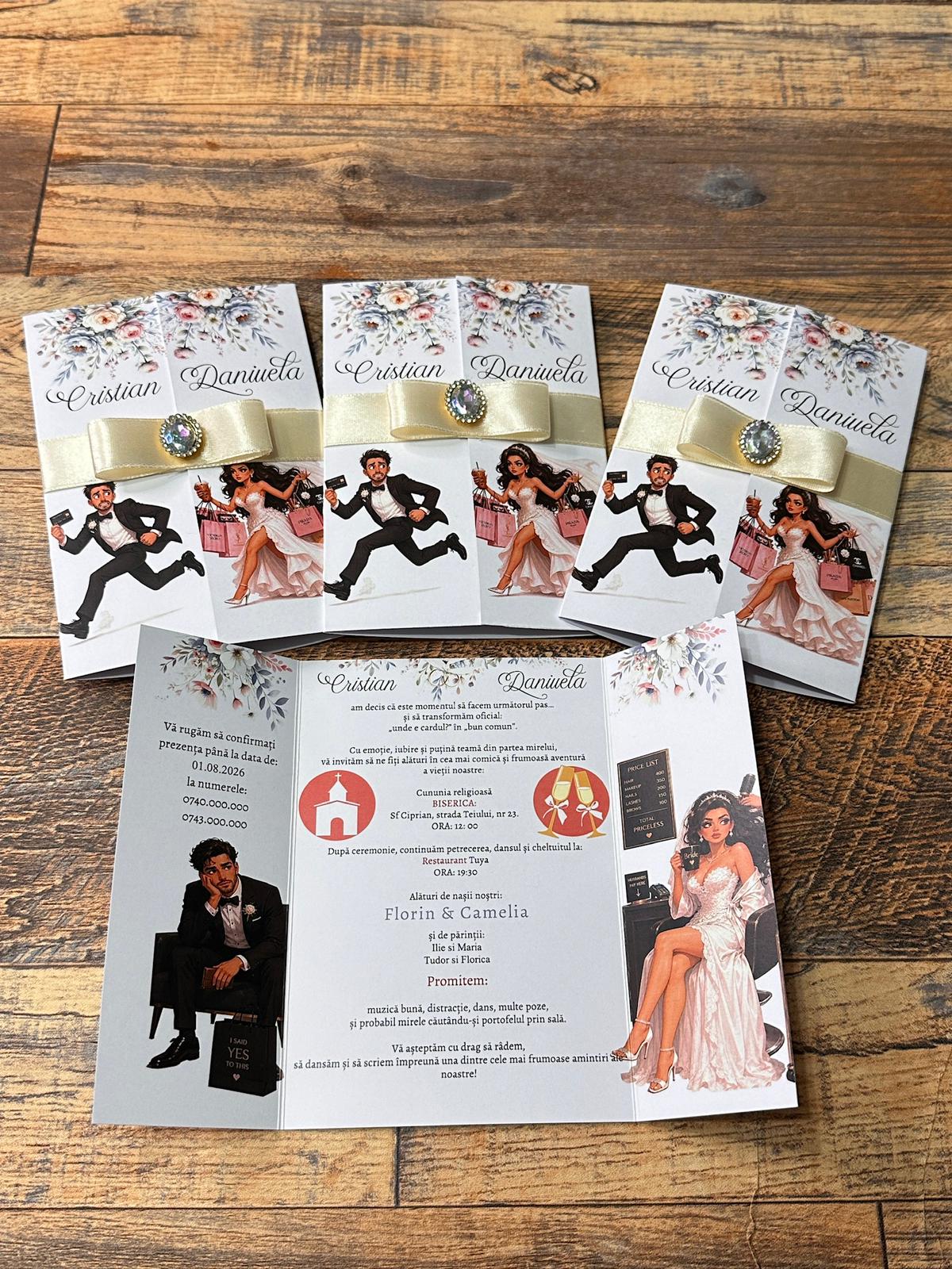 Invitație de nuntă personalizată cu caricatură