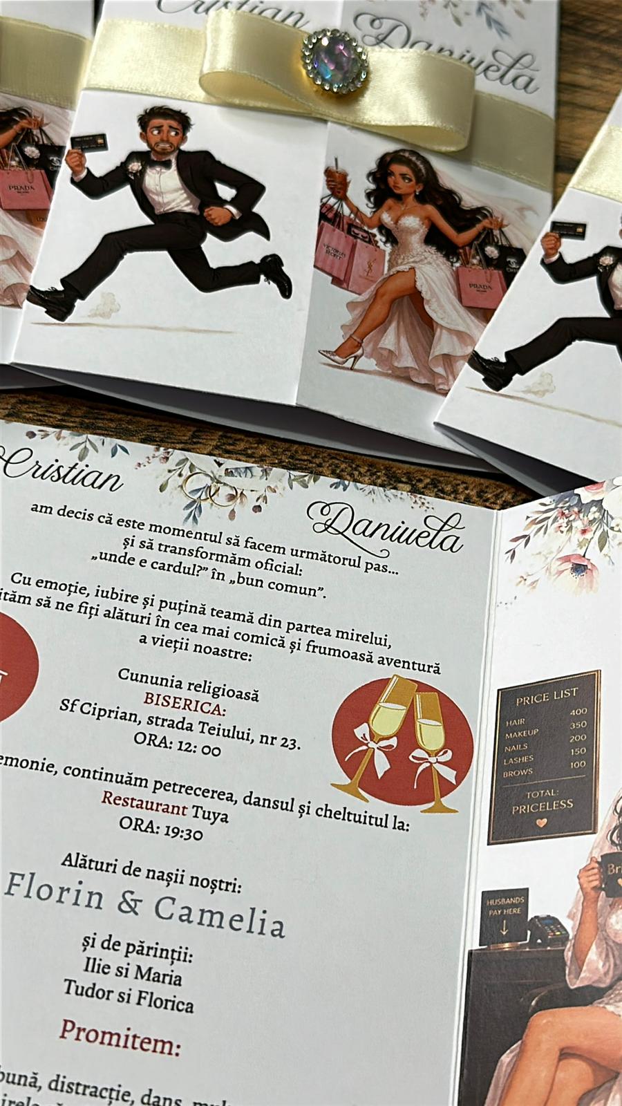 Invitație de nuntă personalizată cu caricatură
