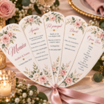 Meniu evantai floral personalizat pentru nuntă