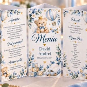 Meniu personalizat triunghiular – Meniu Botez