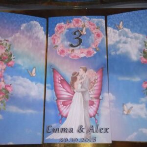 Meniu de masă personalizat triptic cu număr de masă | Cerul Îndrăgostiților