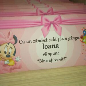 Plic de bani personalizat – Minnie Baby cu fundă Roz
