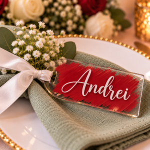 Placecard acrilic personalizat cu nume | Tag cu Panglică
