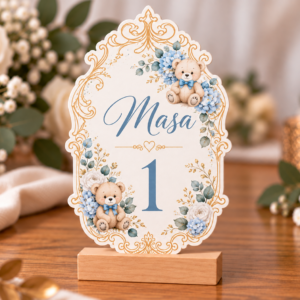 Număr de masă personalizat din carton – Model Botez Ramă Florală în Stil Baroc