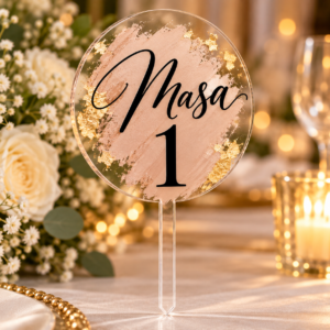 Număr de masă personalizat din plexiglas cu mâner