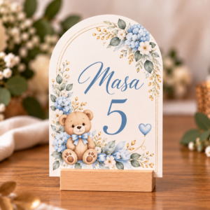 Număr de masă personalizat din carton – Model Botez Arcadă Florală