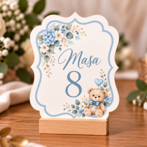 Număr de masă personalizat din carton – Model Botez Contur Regal