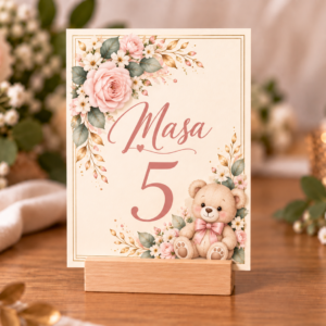 Număr de masă personalizat din carton – Model Botez Clasic
