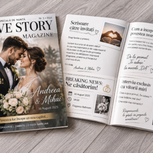 Invitație nuntă tip revistă personalizată – Love Story Magazine