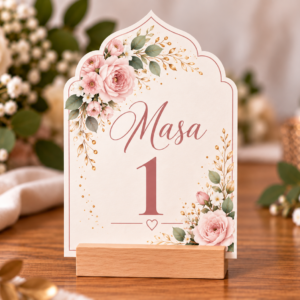 Număr de masă personalizat din carton – Model Arcada cu Trandafiri