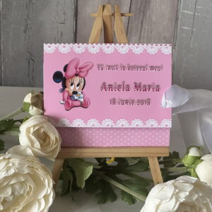 Invitație Botez Pliabilă cu Panglică – Minnie