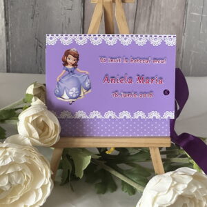 Invitație Botez Pliabilă cu Panglică – Sophia