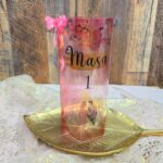 Număr de masă cilindric transparent personalizat | Nuntă