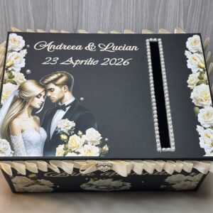 Cutie de dar nuntă personalizată - Eleganță Ivory & Gold